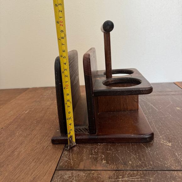 Vintage‎ Retro Wood Caddy Napkins Salt Pepper Shaker with handle - Picture 8 of 10